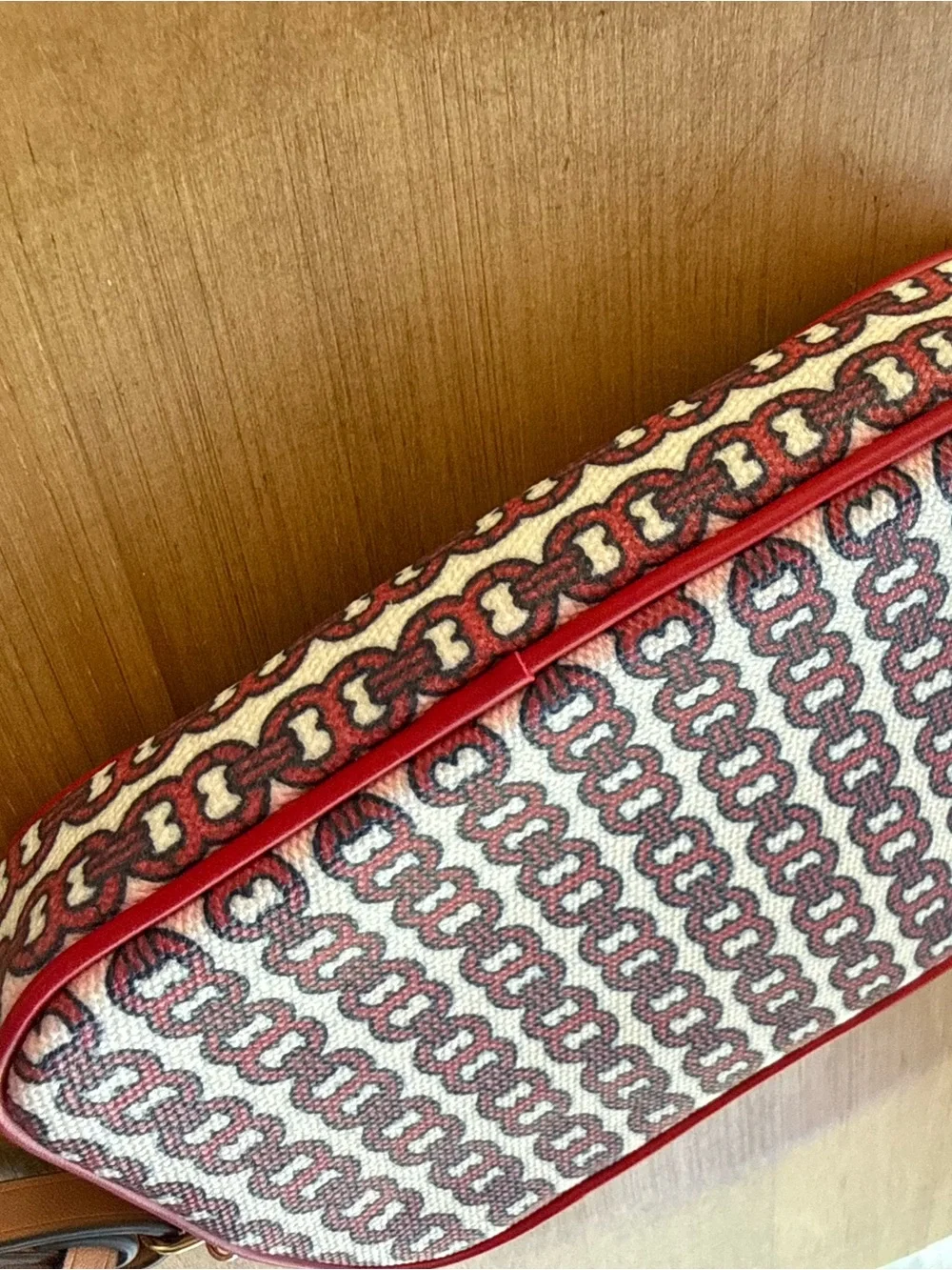 Tory Burch Gemini Link Canvas Zip Wristlet Pouch Liberty Red
